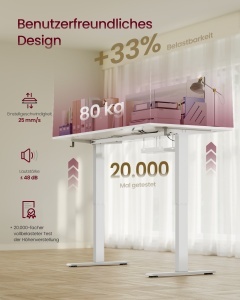 Birou reglabil pe inaltime, Balok, Vasagle, Alb, 160x80x120 cm - Img 5