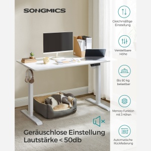Birou reglabil Songmics Alb 140x70x119 cm - Img 2