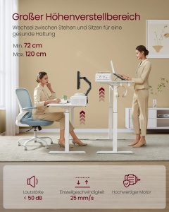 Birou reglabil Vasagle Alb 120x60x131.5 cm - Img 3