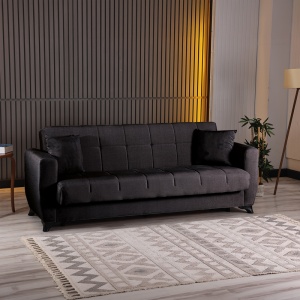 Canapea extensibila cu 3 locuri si spatiu de depozitare, Modesto, Pako, Negru 213x84x86 cm