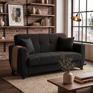 Canapea extensibila cu spatiu de depozitare Modesto, Antracit, 155x75x85 cm