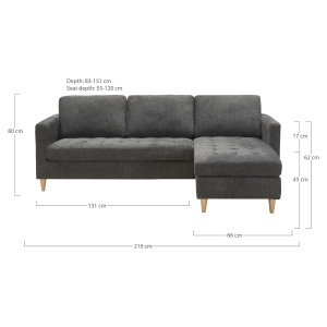 Canapea Firenze, Gri inchis, 151x83x219x80 cm - Img 2