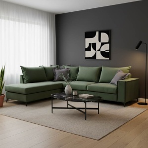 Coltar Dreapta Boston Verde Inchis - Gri Inchis 290x235x95 cm