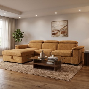 Coltar extensibil dreapta, Lemance, Camel, 255x168x82 cm