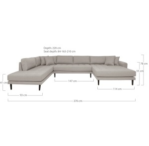 Coltar in forma de U open end Lido, Gri, 220x370x76 cm