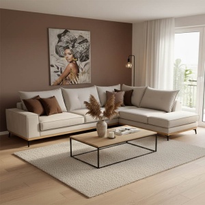Coltar Stanga Luxury II Crem - Mocha - Negru 290x235x90 cm