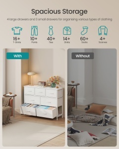 Comoda metalica cu sertare, Bellah, Songmics, Alb, 98.8x30x73.7 cm - Img 3