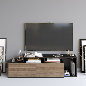 Comoda TV Nexera - Negru, Walnut - Img 2