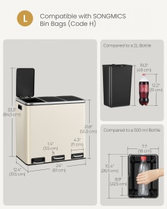 Cos de gunoi compartimentat Songmics Bej 61.7x35.2x56.4 cm - Img 6