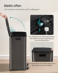 Cos de gunoi reciclare, Pary, Songmics, Gri, 47.6x37.7x66.9 cm - Img 4