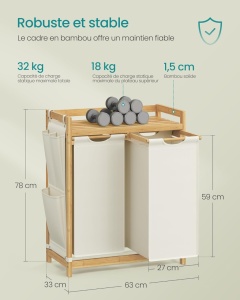Cos de rufe Crem Songmics 67.3x33x78 cm - Img 2