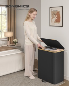 Cos de rufe Songmics, Roxanne, Negru, 60x38x75 cm - Img 2