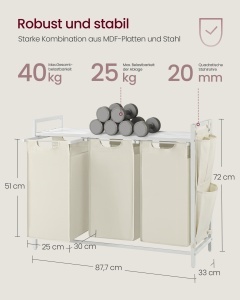 Cos de rufe Vasagle, Brenta, Alb, 87.7x33x72 cm - Img 5
