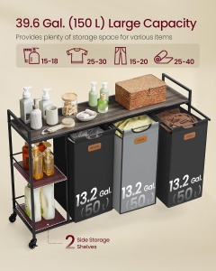 Cos de rufe Vasagle Negru 150 L, 117 x 33 x 80.5 cm - Img 2