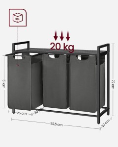 Cos de rufe, Vasagle, Negru-Gri, 92.5×33×72 cm - Img 6