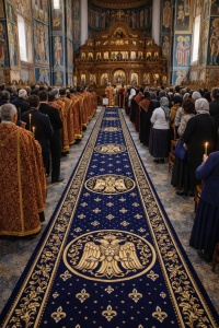 Covor biserica Traversa, Lotos, Albastru, 80x300 cm, Delta 15032 810