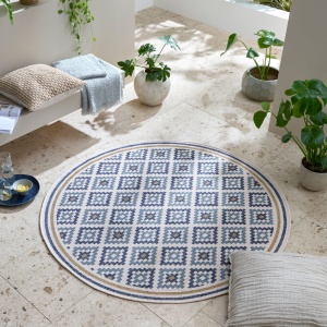 Covor rotund Zia Trellis Outdoor Albastru 160x160 cm, Flair Rugs