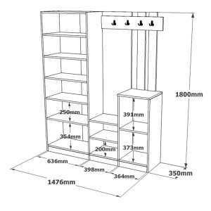 Cuier cu dulap Doorse melaminat alb - sonoma 147.5x35x180cm - Img 3