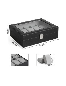 Cutie pentru ceasuri, Songmics, capacitate 20.2 x 25.5 x 7.8 cm, JWB010BK, Gri - Img 7