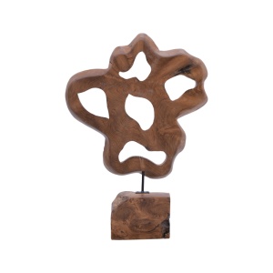 Decoratiune de masa Strab lemn natural tec si metal 49x15x70 cm - Img 2