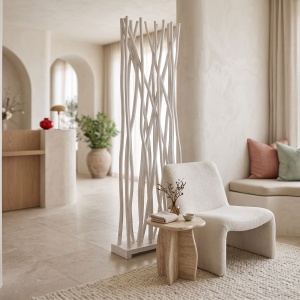 Decoratiune podea Jati, Alb pal, 20x60x190 cm