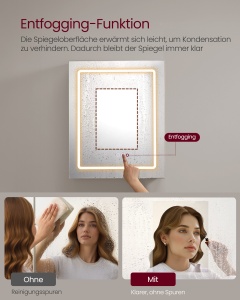 Dulap baie cu oglinda LED Vasagle, Kailyn, Alb perlat, 60x30x161 cm - Img 4