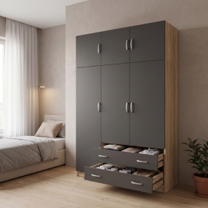 Dulap cu 3 usi Alvia, Antracit, 150x51x240 cm - Img 2