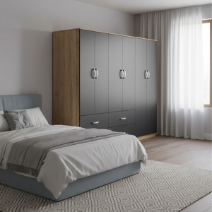 Dulap cu 6 usi, Athos, V4, Antracit-Stejar, 240x42x180 cm
