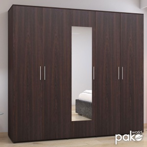 Dulap dormitor cu oglinda Luna Pako World Maro inchis 220x52x200 cm - Img 2
