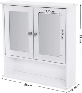 Dulap suspendat pentru baie, Vasagle, Cu oglinda, 56 x 13 x 58 cm - Img 6
