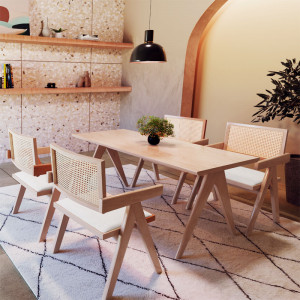 Fotoliu Winslow lemn de arbore de cauciuc, culoarea nuc - pvc ratan culoare lemn natural - material textil gri - Img 2