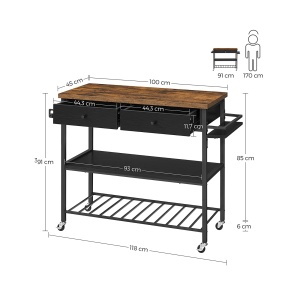Insula de bucatarie cu roti Vasagle Negru 119x45x91 cm - Img 6