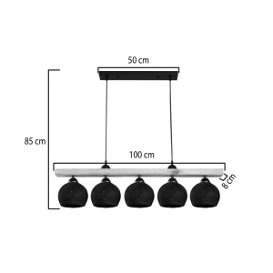 Lampa Salote, Pako World, E27, 5 becuri, Maro-Negru, 100x18x24 cm - Img 4