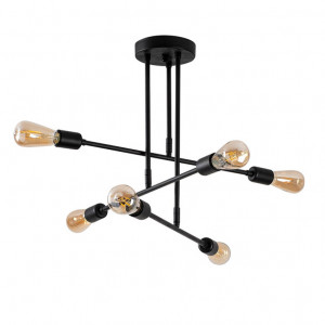 Lustra cu sase lumini PWL-0102, E27 negru, 75x50 cm - Img 2