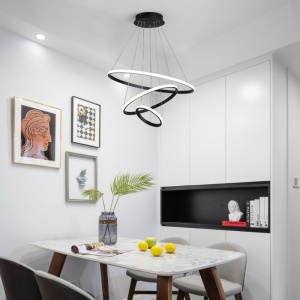 Lustra LED, Rings, Negru, 60x60x100 cm - Img 2