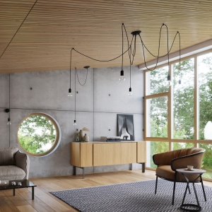 Lustra suspendata Edison Negru 300x150x150 cm - Img 6