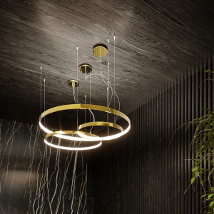 Lustra suspendata LED Rio Auriu lucios 3000K 78x78x150 cm - Img 14