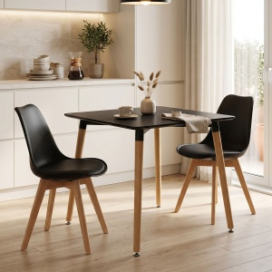 Masa Natali MDF blat negru si picioare naturale 80x80x76 cm