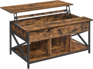 Masuta de cafea extensibila, Vasagle, Maro-Negru, 100x60x(48—62) cm - Img 2