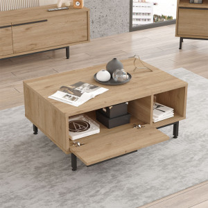 Masuta de cafea Frixton melaminata culoare lemn natural - negru 90x60x37.5cm - Img 3