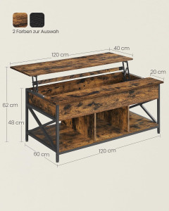 Masuta de cafea, Vasagle, Maro-Negru, 120×59.9×49.4 cm - Img 3