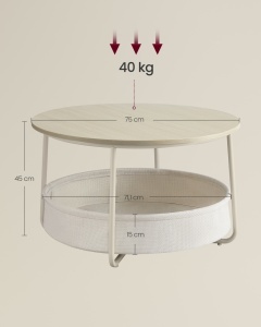 Masuta de Cafea, Vesta, Bej natural, 75x75x45 cm - Img 5