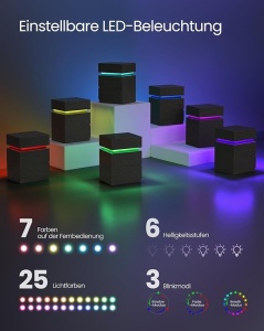 Noptiera cu LED Vasagle Negru 40x35x55 cm - Img 5