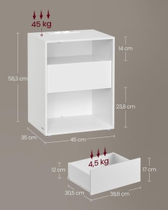 Noptiera cu priza Vasagle Alb 45x35x58.3 cm - Img 2