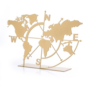Obiect decorativ, busola, harta lumii World Auriu 18x26x5 cm - Img 2
