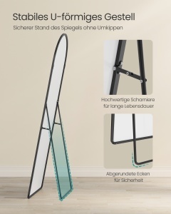 Oglinda de podea, Aileas, Songmics, Negru, 160x50x1.3 cm - Img 3