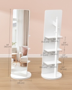 Oglinda de podea rotativa Songmics Alb 45x45x163 cm - Img 5