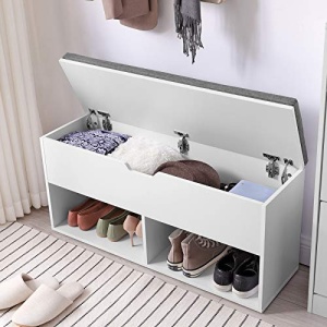 Pantofar bancuta hol cufar cu depozitare, Vasagle, Alb-Gri, 100x30x48 cm - Img 4