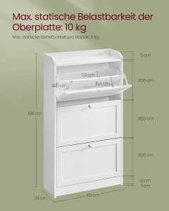 Pantofar Vasagle Alb 60x24x108 cm - Img 2