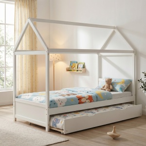 Pat extensibil montessori, Dream House, Pako, Alb 97x198x161 cm